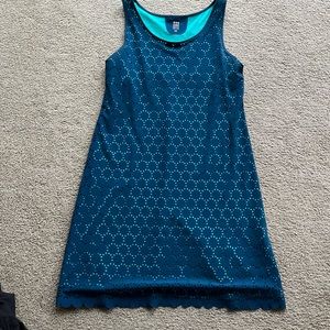 Title Nine women's scoop neck sleeveless nimblene laser cutout dress teal blue M
